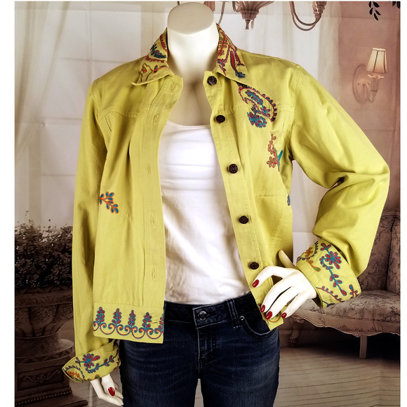 Coldwater Creek Lime Embroidered Denim Jacket Sz S - Picture 5 of 8